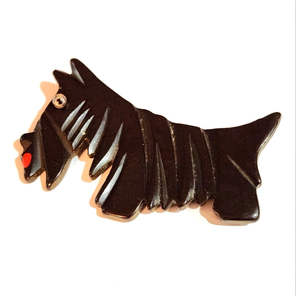 Black Bakelite Scottie Dog Brooch